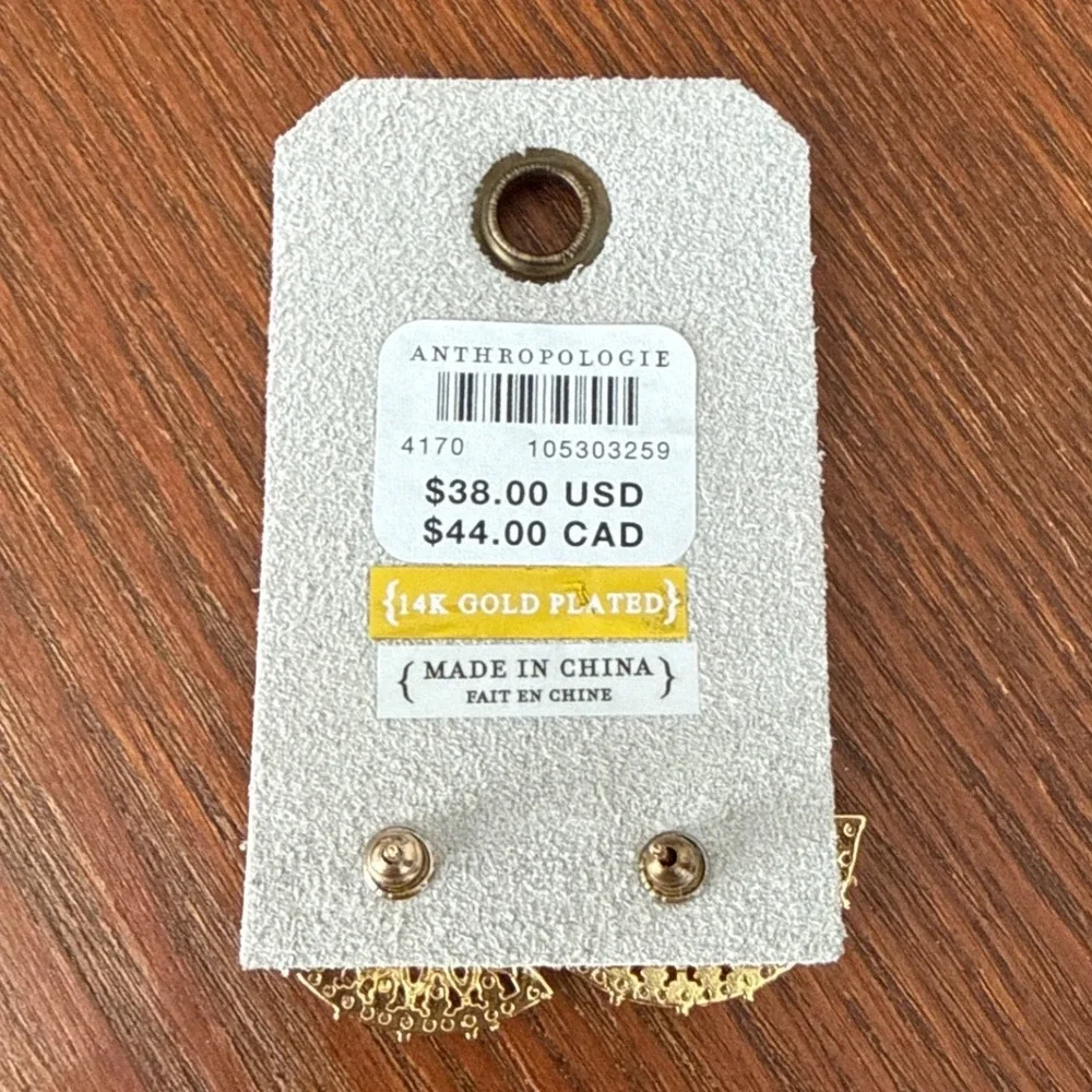 Anthropologie‎ 14K Gold Plated Crystal Fan Bridal Formal Statement Earrings NWT